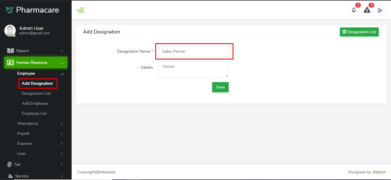 add designation